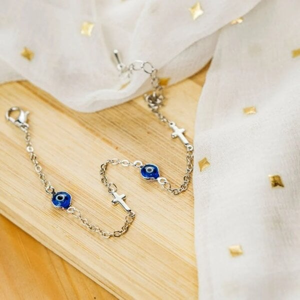 The Colourful Aura Adjustable Golden Evil Eye Cross Christian Luck Eye Protection Turkish Anklet