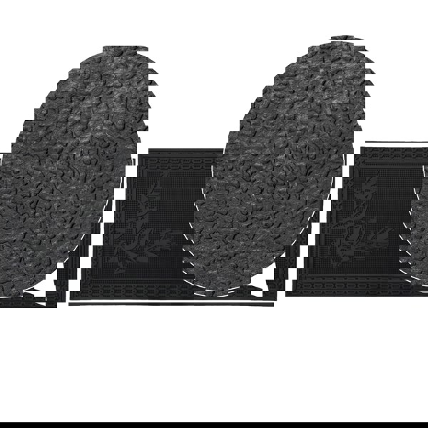 JVL Foliage Rubber Scraper Doormat and Patio Mat, Black