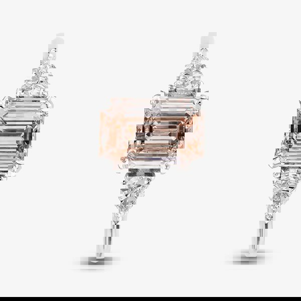 T. H. Baker Platinum Certified 2.72ct Pink Emerald Cut Lab Grown Diamond Trilogy Ring HLM516-3SEC08