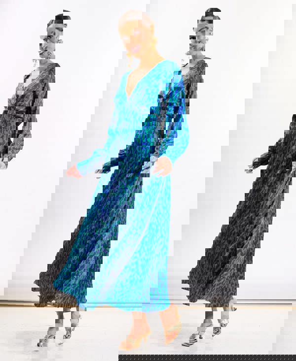 Blue Leopard Printed Maxi Dress
