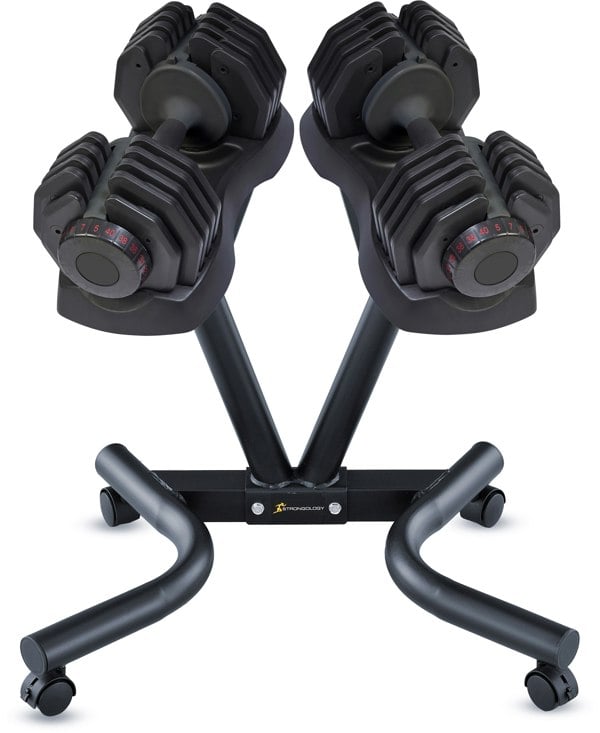 Strongology 40kg Adjustable Dumbbell Pair with Free Durable Steel Adjustable 40kg Dumbbell Floor Stand