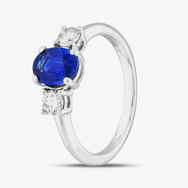 T. H. Baker Certified 18ct White Gold 1.27ct Oval Cut Sapphire & 0.40ct Brilliant Cut Diamond Ring DSR9034-18W-G/VS