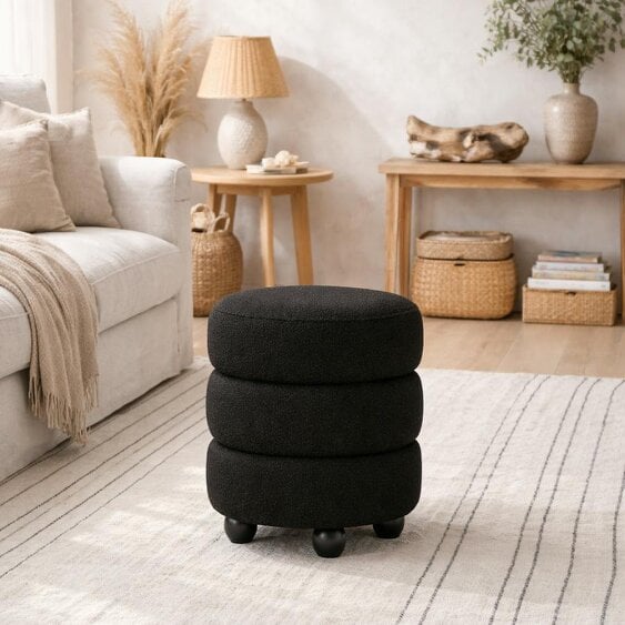 Wyld Haus Antipodes Black Chenille Round 3 Tier Pouffe