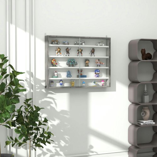 Wyld Haus Kasofa Wood And Glass Grey Wood Grain 5 Tier Wall Display Cabinet With Adjustable Shelves 60 x 80 cm