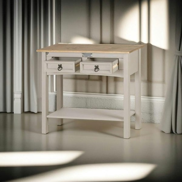 Modcraft Grey Solid Pine Rustic Furniture with 2 Drawers - Mexican Style