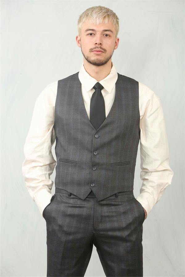 Infinity Leather Men's 3 Piece Prince Of Wales Charcoal Suit Workwear