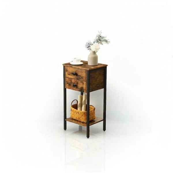 Modcraft Slim Industrial Bedside Table with 2 Drawers