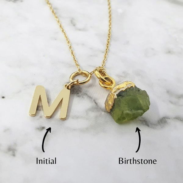 18k Gold Vermeil Plated Initial And Birthstone Necklace