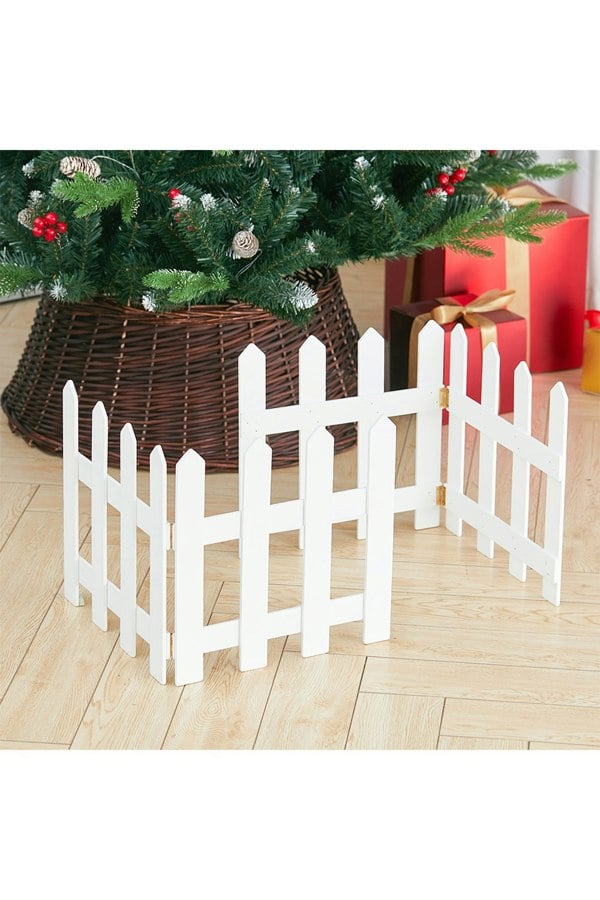 Living and Home 4 Pcs White Christmas Tree Fences Wooden Picket Fence for Pets Miniature Home Garden Decoration