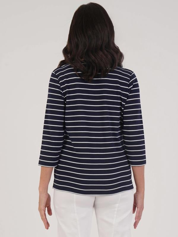 PennyPlain Stripe Square Neck Top- French Navy/ivory