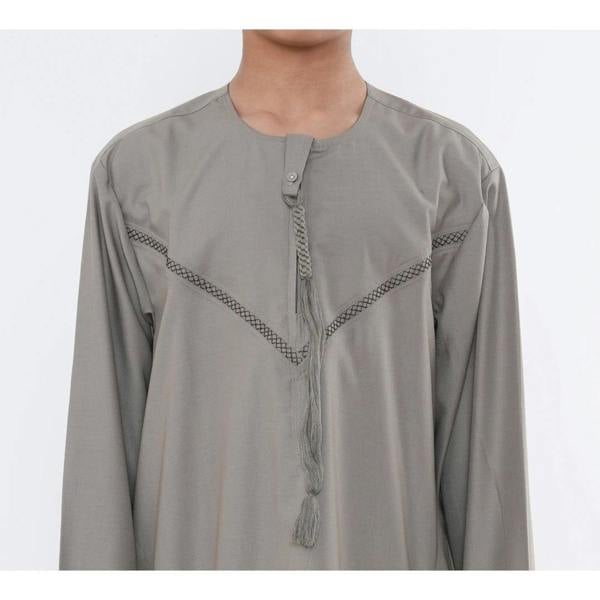 HM10 - Boy's Thobe Emirati Omani Zipped Jubba - Beige - Thobez - 3