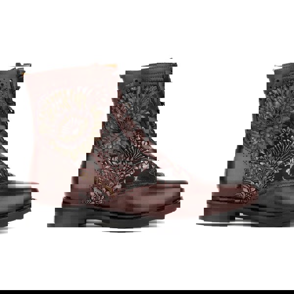 Embassy London Mantis - Floral & Burgundy - Women's above-the-ankle lace-up boot with brogue & paisley detailing