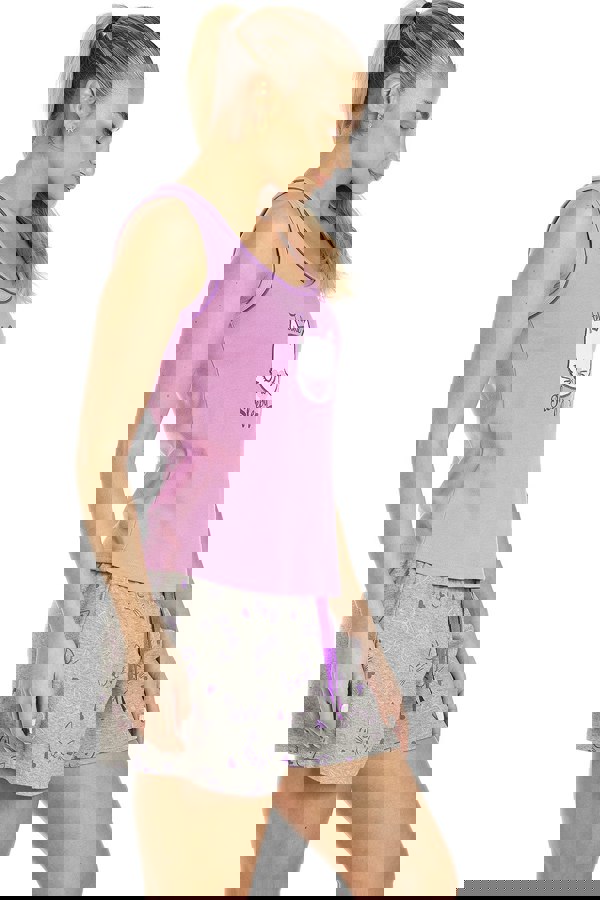 Camille Womens Short Cotton Lilac Cat Print Pyjama Set