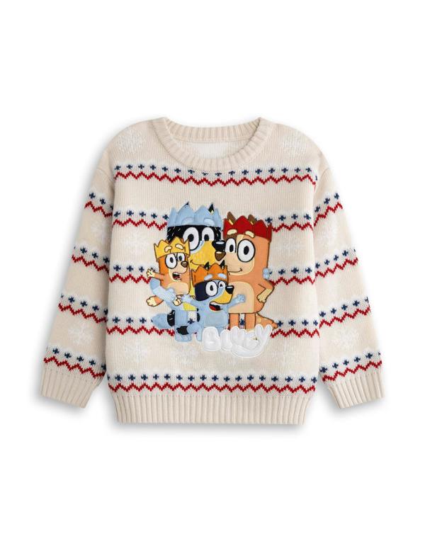 Bluey Unisex Kids Beige Character Christmas Jumper