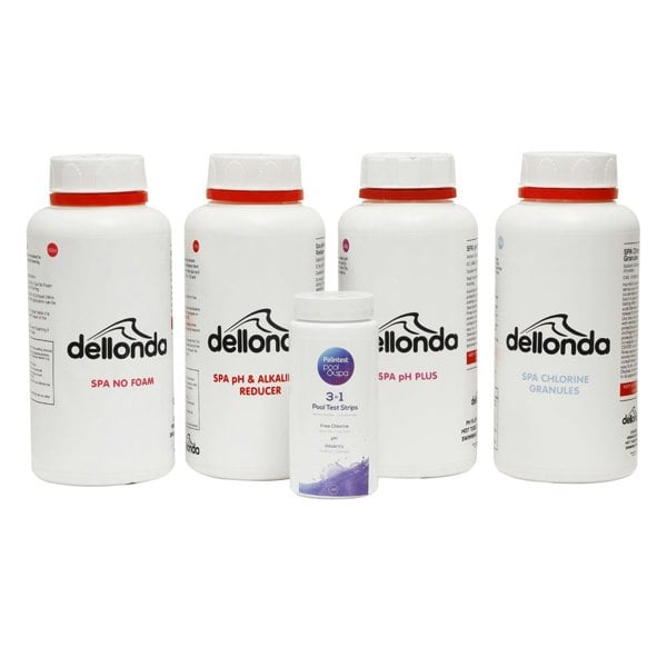 5pc Hot Tub & Spa Water Cleaning Starter Set pH Increaser No Foam & Test Strips - LoopsDirect