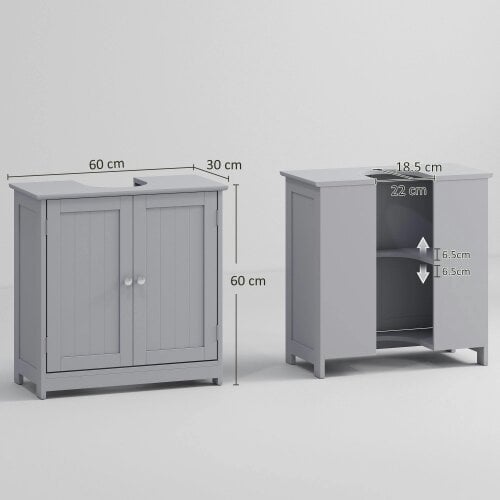Wyld Haus Seseha Grey Under Sink Vanity Cupboard With Double Doors And Adjustable Shelving For Fauxdestal Or OFauxn Basin