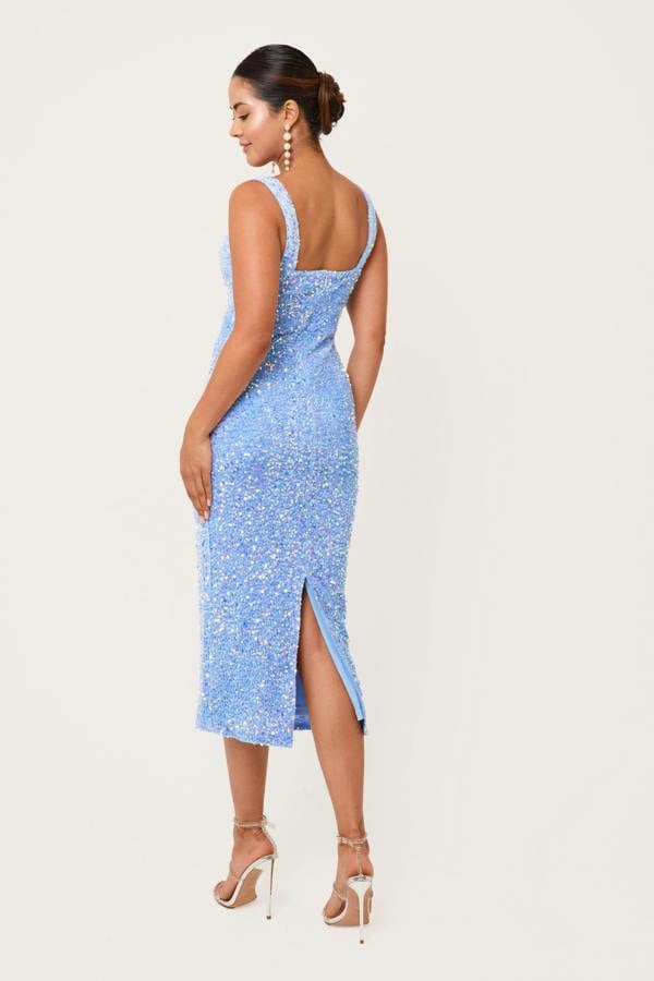 LuvForever Mavi - Sky Blue Sequin Midi Dress