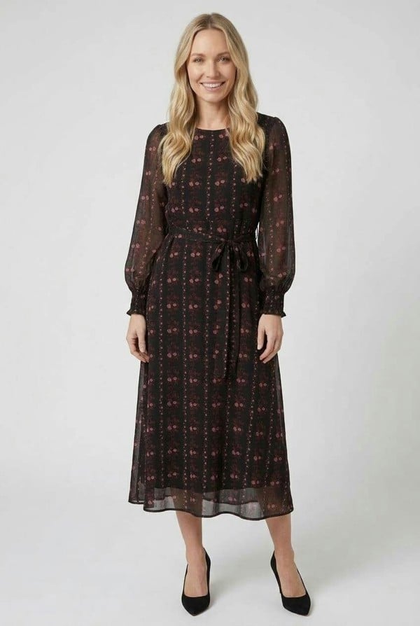 Izabel London Printed Semi Sheer Layered Midi Dress