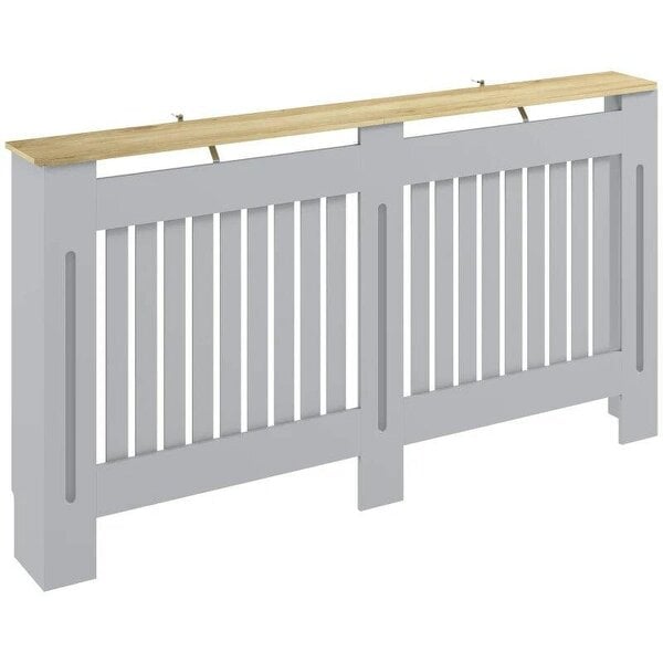 Bobobiy Slatted Radiator Cover, Painted Cabinet with Line Grill Design, 152W × 19D × 81H cm, Grey