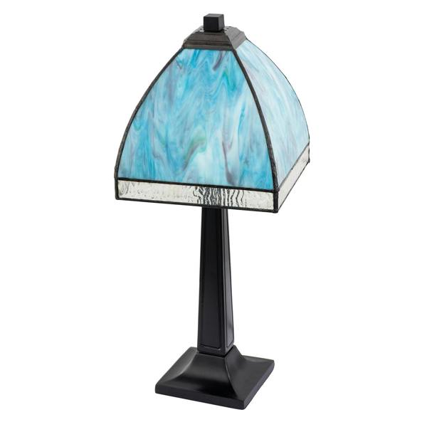 Emerald Green and Teal Mix Tiffany Glass Table Lamp with Black Base Image 3