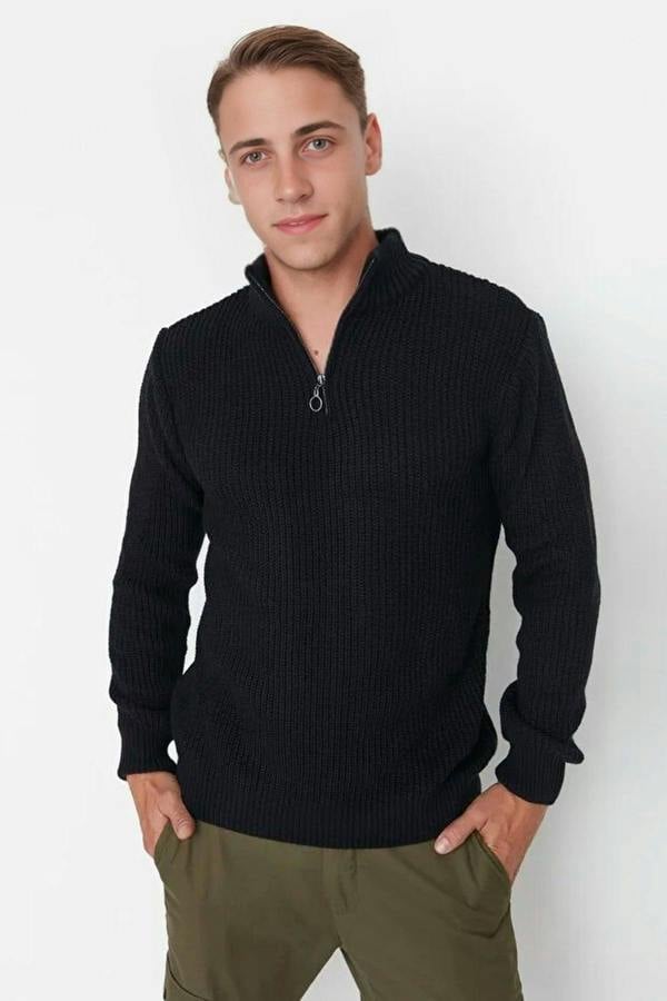 WOVCOR Regular Fit Half Turtleneck Zippered Men's Sweater