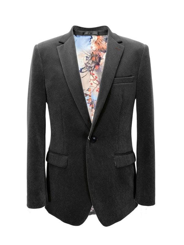Grey Velvet Slim Fit Blazer - Pamoni