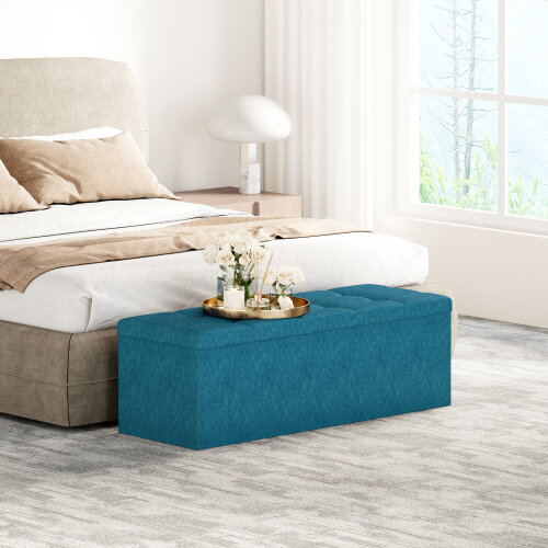 Ottoman 110cm Large Rectangular Ottoman Foldable Storage Bench Upholstered Foot Rest - Teal