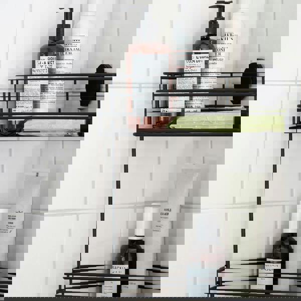 BESLAGSBODEN Matt Black Stainless Steel Double Corner Shower Basket Self Adhesive Wall Mounted