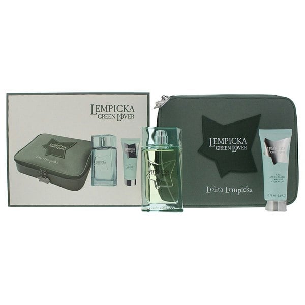 Lolita Lempicka Green Lover 3 Piece Set Eau De Toilette 100ml Aftershave Gel 75ML Pouch