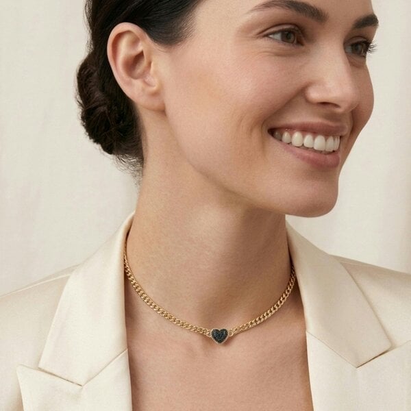 BLOOMTINE Loves Frequency™ 18K Solid Gold Black Diamond Heart Choker Necklace
