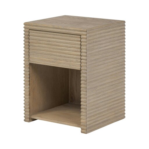 Wyld Haus Mandarina Weathered Oak Ribbed One Drawer Bedside Table