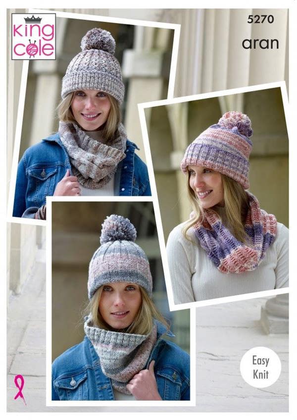 King Cole Drifter Aran Knitting Pattern 5270, Headwear, Scarves for Women, One Size - Easy