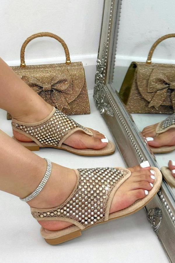 Crystal Mesh Studded Slingback Sandals Mocha with mesh upper with crystal-style stud embellishment for bold sparkle