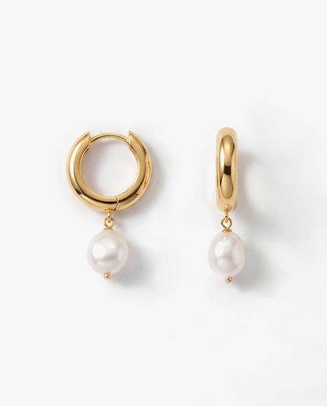 Elk & Bloom Chunky 14K Gold Freshwater Pearl Hoops