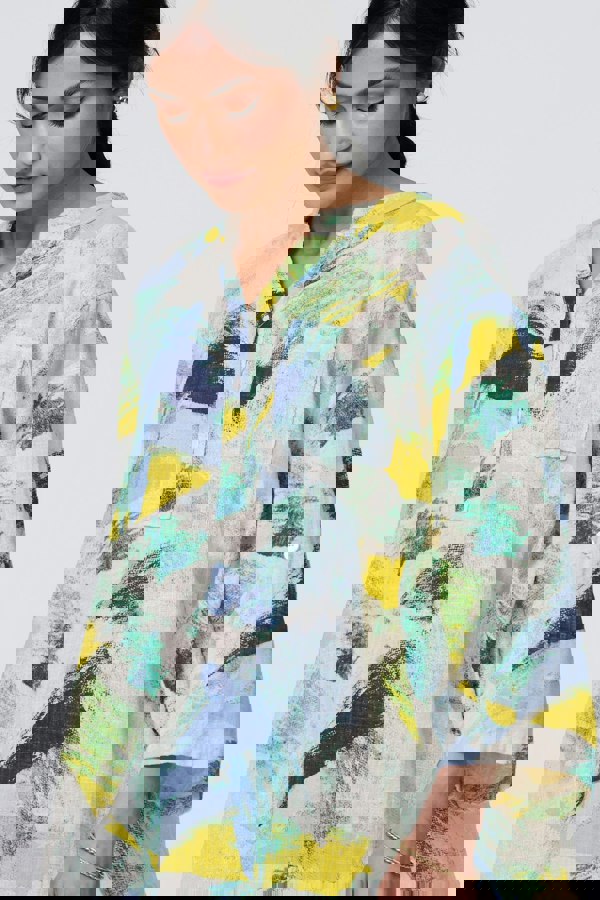 Beige | Brushstroke Print Relaxed 3/4 Sleeve Blouse