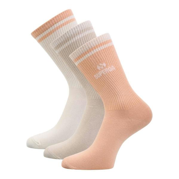 Superga Unisex Adult Ribbed Knitted Socks (Pack of 3) - Peach/White/Tan - 