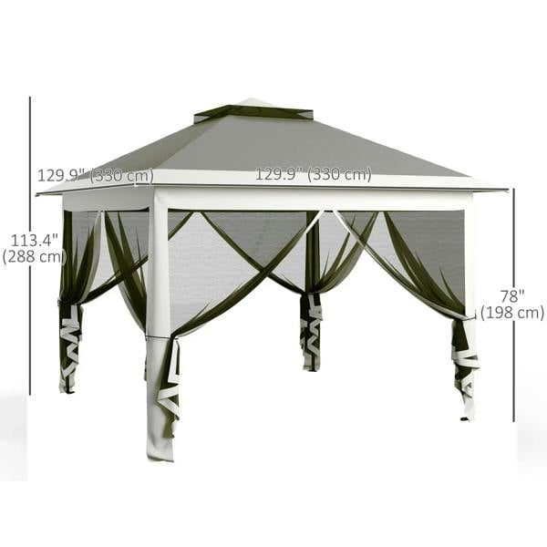 Dark grey pop-up canopy tent with double roof and zipped mesh side panels