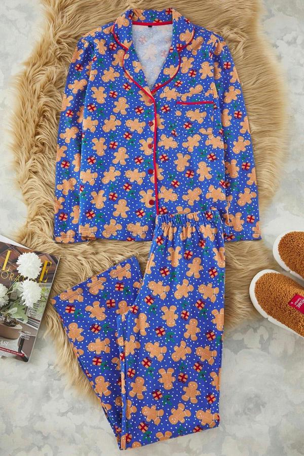 WOVCOR 2-Piece 100% Cotton Christmas Themed Knit Pajama Set