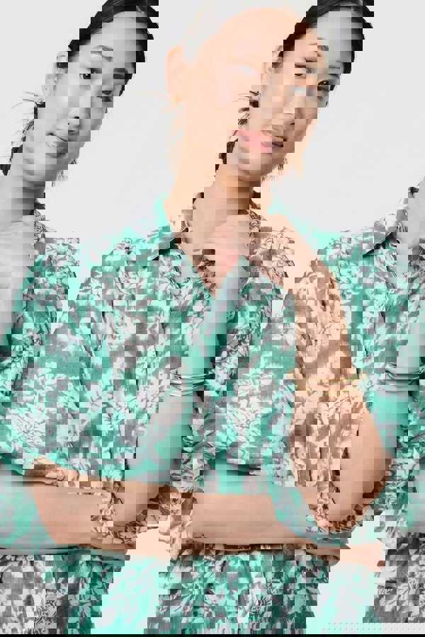 Green | Floral Print 1/2 Puff Sleeve Shirt
