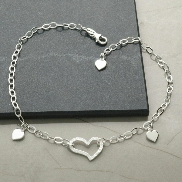 Christopher James of London Sterling Silver Fancy Heart Anklet
