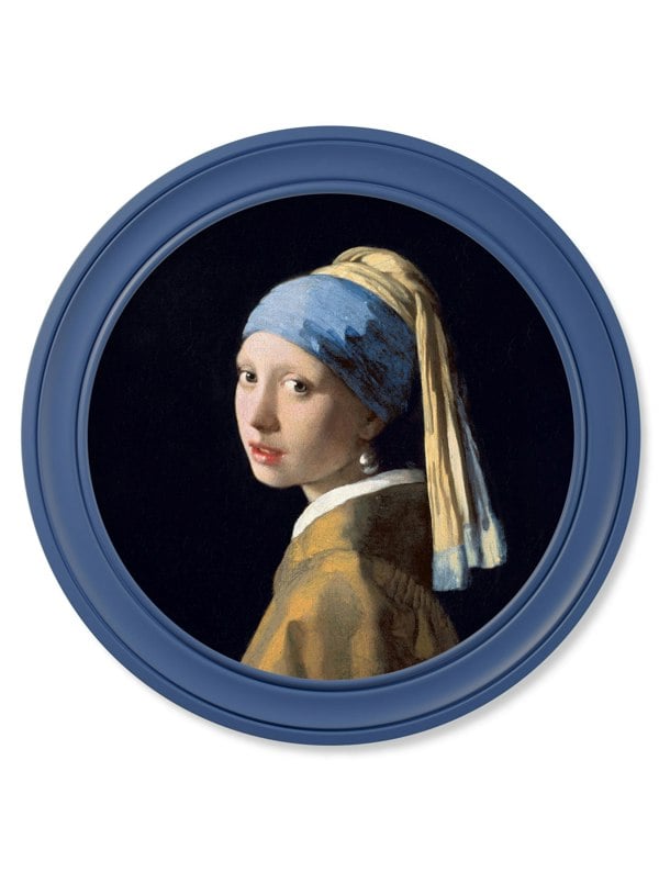Exceptional Art c.1665 Girl with a Pearl Earring - Round Frame J Vermeer Blue