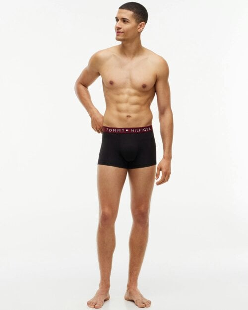 Tommy Hilfiger 3 Pack Waistband Mens Trunks - Medium Red/Raspberry Juice/Burgundy