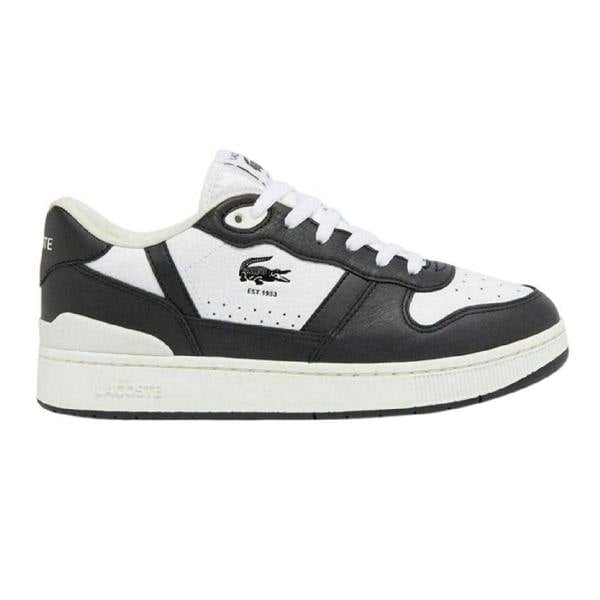 Lacoste Mens T-Clip Leather Low Cut Flat Trainers - White/Black - 