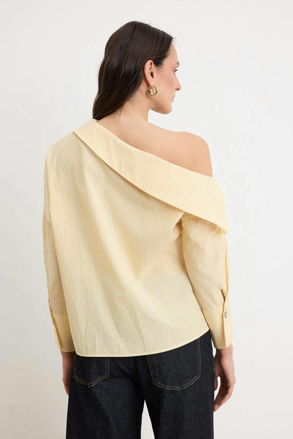 WOVCOR Asymmetric Neck Long Sleeve Woven Blouse
