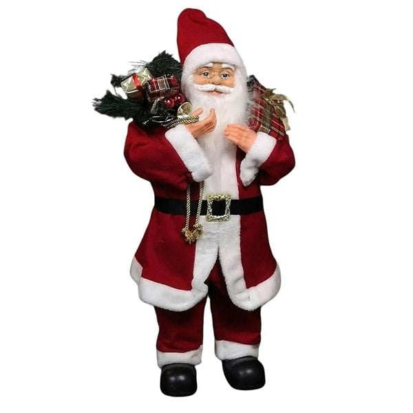 Samuel Alexander 80cm Red Standing Santa Claus Indoor Decoration with Present and Green Sack