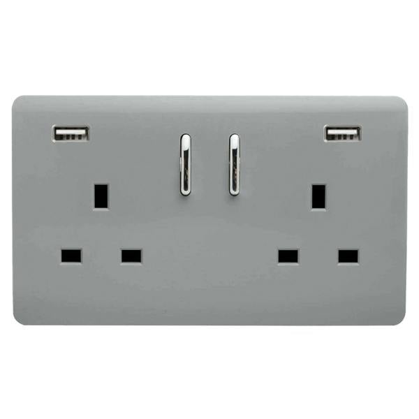 Trendi Switch 2 Gang USB 3100mA Plug Socket in Platinum Silver