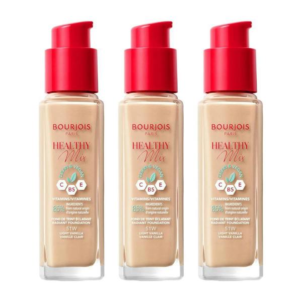 Bourjois Paris 3 x Bourjois Healthy Mix Clean and Vegan Foundation 30ml - 51W Light Vanilla