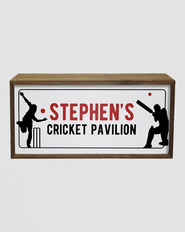 Personalised Cricket Pavilion Light Box. Custom LED Sign for Sports Fans