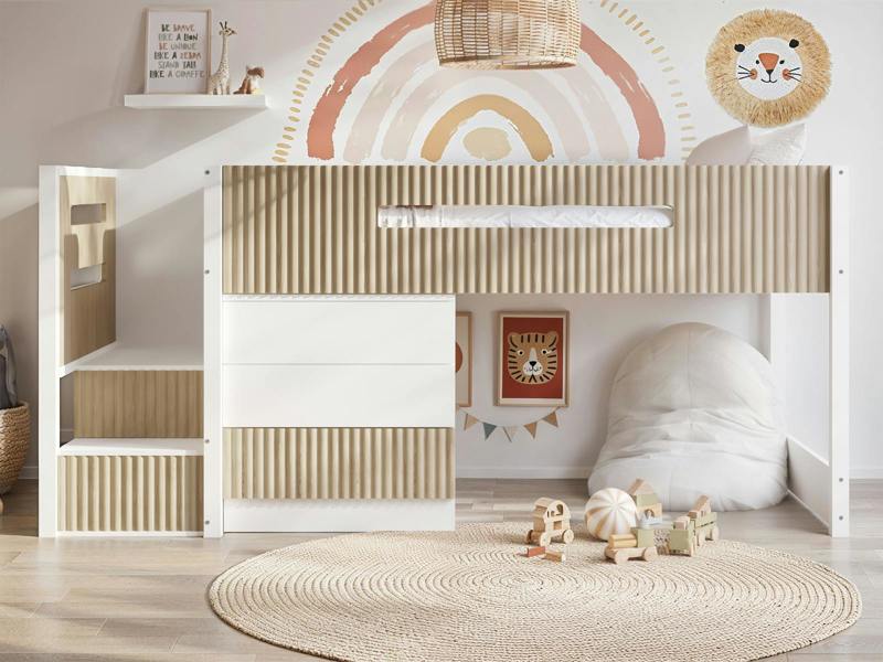 Luca Mid Sleeper with 3 Drawer Chest Ribbed White