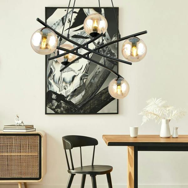 Emibig ESSA Pendant lamp 5 x E14 Black with Amber Shade